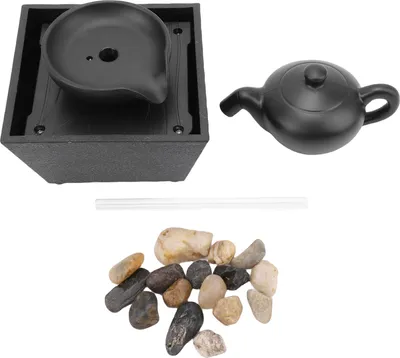 Produktbild von Schwimmende Teekanne, Wasserbrunnen, Ornament für den Innenbereich, Wasserfall-Dekoration mit LED-Lichtsteinen, Heimbüro-Tischdekoration