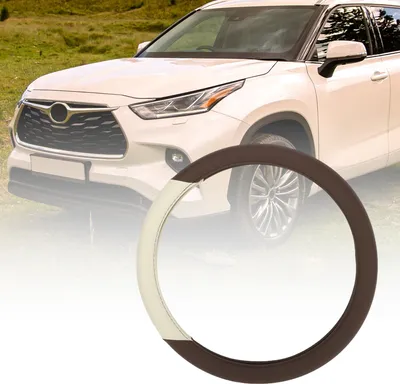 Image de 1 Pièce 14,37"-14,92" Housse De Volant Universelle - Antidérapante Pour Voiture - Imitation Cuir Caoutchouc Blanc Marron Housse De Volant