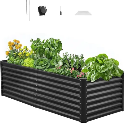 Immagine prodotto di Aiuola rialzata in metallo - Aiuola / Fioriera - Dimensioni 180 x 90 x 60 cm - Fondo aperto - Bordi arrotondati - Aiuola per ortaggi Aiuola per fiori Aiuola per erbe aromatiche