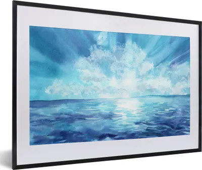Produktbild von MuchoWow® MuchoWow® Gerahmtes Poster Meer - Himmel - Sonne 60x40 cm - Poster mit zchwarzem Bilderrahmen - Schlafzimmer - Plakat in Rahmen - Drucken