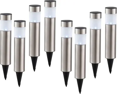 Produktbild von 8er Set LED Erdspießleuchten Solarleuchten Edelstahl 38cm, Gartenleuchten Solar
