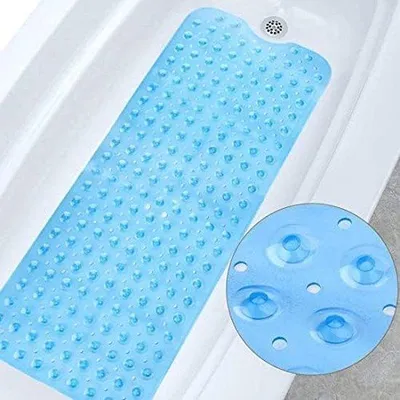 Imagen del producto de Unyqoos® Alfombrilla antideslizante para baño – extra larga, 100 x 40 cm, alfombrilla de ducha de vinilo transparente en color azul, resistente al moho, con 200 ventosas, libre de BPA, lavable a máquina