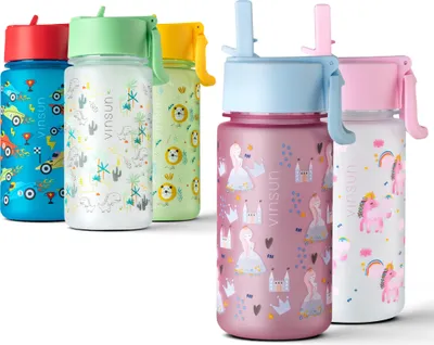 Trinkflasche Kinder 500ml - auslaufsicher Tritan Strohhalm Rosa Mädchen Vinsun