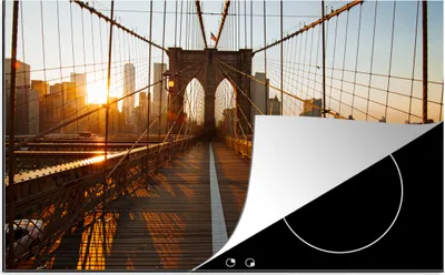 Produktbild von KitchenYeah© Herdabdeckplatte Brooklyn Bridge in New York bei Sonnenuntergang , 81x52cm, Küche Deko, Glaskeramikkochfeld Herdabdeckung, Abdeckplatte fùr Kochfeld