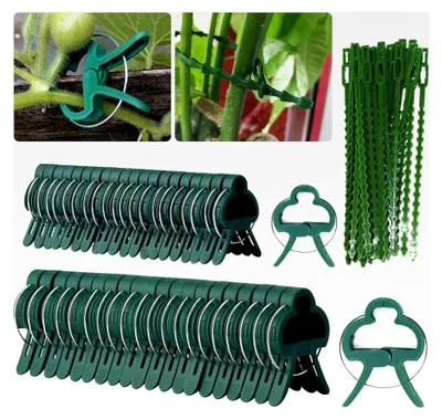 Produktbild von 90 Stück Pflanzenclips, Pflanzstäbe, Verstellbare Clips in 2 Größen für Gartenpflanzen, Pflanzenhalter, Treibhausclips mit 30 Pflanzenbindern