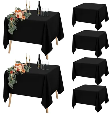 Obrázok produktu pre Sada 6 kusov obdĺžnikových stolových obrusov, čierna farba, rozmery 132 x 132 cm, materiál: polyester, vodeodolné, možné prať