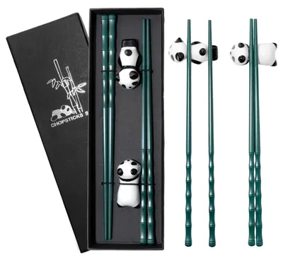 Sushi-Essstäbchen-Set Panda: 2 Paar + 2 Halter