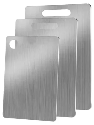 Produktbild von 3-teiliges Schneidebrett-Set aus Titan, Schneidebrett aus Edelstahl, lebensmittelechtes Schneidebrett für Fleisch, Gemüse und Obst, Küchenschneidebretter, spülmaschinenfest