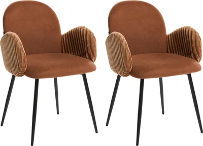 Zdjęcie produktu dla BELIANI Zestaw 2 krzeseł do jadalni brązowe tapicerowany z pluszowymi podłokietnikami retro design