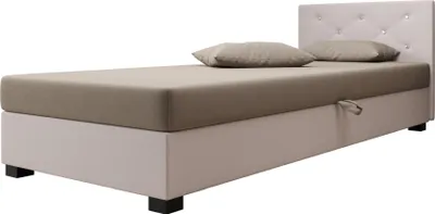 Produktbild von AURA SOFA Boxspringbett OLET 80x195 Komplett-Set mit Bonell Matratze, Polsterbett mit Bettkästen - Hellbeige/Bronze, SAWANA 01/24