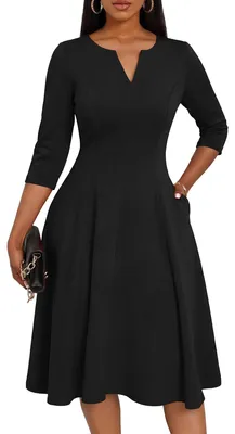 Produktbild von Nmoder Midi-Kleider für Damen, A-Linien-Passform und ausgestelltes Kleid, 3/4-Är
