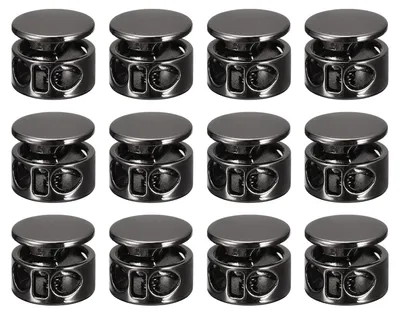 12 Metall-Kordelstopper, 3 mm, Doppelloch, Schwarz