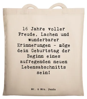Produktbild von Mr. & Mrs. Panda Einkaufstasche Spruch 16. Geburtstag Freude - Transparent - Geschenk, Glückwunsch, Shopping Tasche, besondere Geschenke, unvergesslich, Happy Birthday