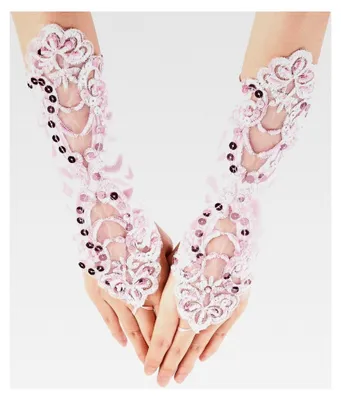 Produktbild von 2 Stück Lange Fingerlose Spitzenhandschuhe 28 cm Pailletten für Hochzeiten und Partys