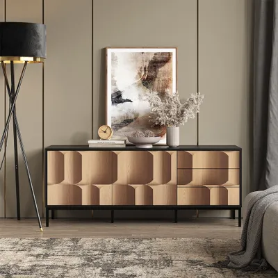 Obrázek produktu pro Nízká deska Vicco Eliza Černá/dubová 150 x 60 cm se 3 zásuvkami, Model 55174