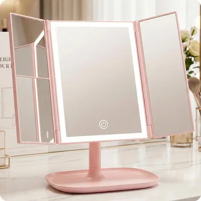 Zdjęcie produktu dla Lustro lusterko składane różowe do makijażu make-up 22x17cm oświetlenie LED