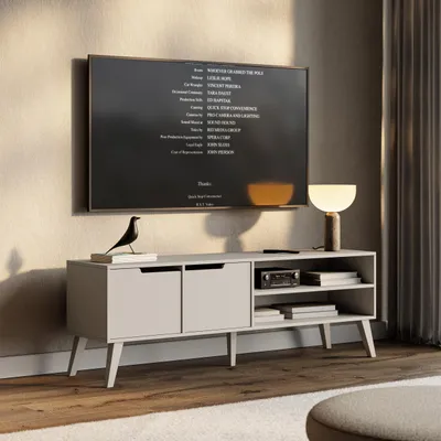 Produktbild von TV-Schrank NOREL 160 cm - Modernes Lowboard in Kaschmir mit 2 Türen und Offenen Ablagen