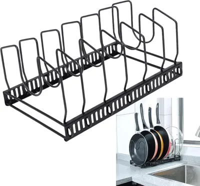 Image de Organisateur de couvercles de casseroles noirs, réglable, pour une cuisine optimisée