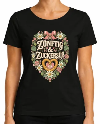 Imagen del producto de Zünftig & Zuckersüß: Camiseta tradicional bávara para , estilo "lederhosen" para mujer, color negro, talla L