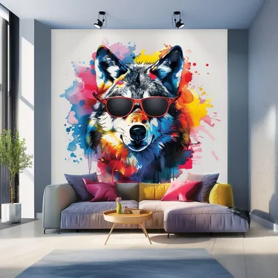 Wolf mit Sonnenbrille in Aquarelloptik – Decords Wandtattoo, Produktansicht 1