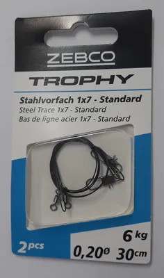 Produktbild von Zebco Trophy Stahlvorfach 2 Stahlvorfächer 1x7 30cm 6kg 2 Stück