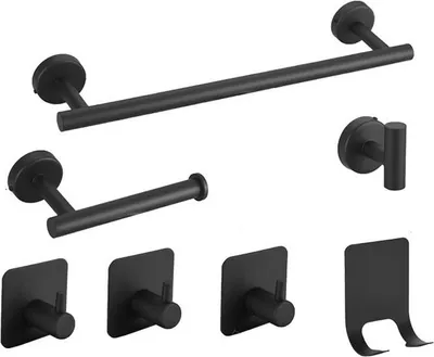 Produktbild von INF Edelstahl Badaccessoires Set 7-teilig - Handtuchhalter für Badezimmer Schwarz