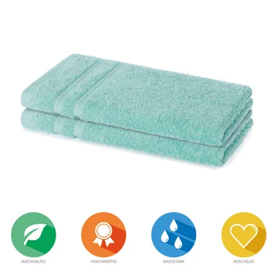 Produktbild von Lavea® 2er Set Gästehandtücher 30x50 cm, weich, saugstark, 100% Baumwolle, Frottierserie Bali, waschbar 60°C, trocknergeeignet - Eisgrün