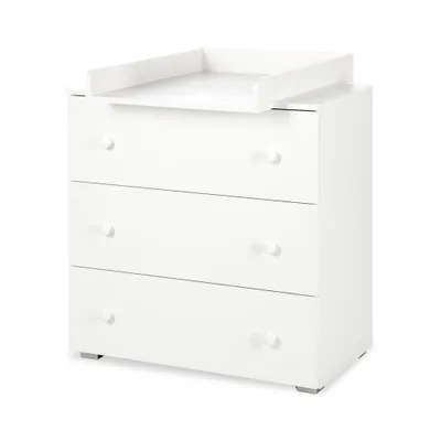 A white dresser with a changing table attachment on top, shown against a white background.