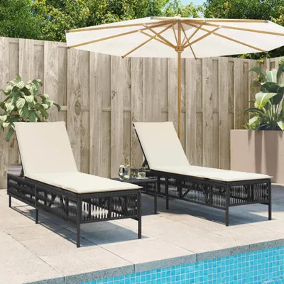 Produktbild von Maison Exclusive - Sonnenliegen 2 Stk. mit Tisch Schwarz Poly Rattan