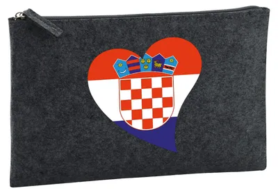 Produktbild von Huuraa Kulturbeutel Kroatien Flagge Herz 1 Liter Charcoal Filz Kosmetiktasche Geschenkidee