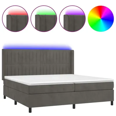 Image de vidaXL Lit boxspring avec matelas & LED gris foncé 200x200 cm velours