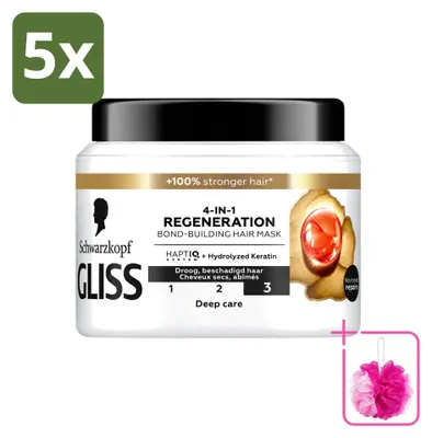 Productafbeelding van 5 x Gliss Total Repair 4-in-1 haarmasker voor intensieve herstelwerking - 400 ml - Voordeelverpakking - 5 stuks
