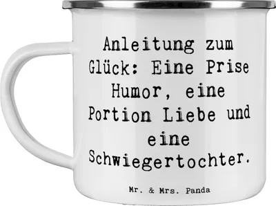 Produktbild von Mr. & Mrs. Panda Emaille Tasse Spruch Humor Liebe Schwiegertochter - Weiß - Geschenk, Schwiegereltern, Verwandte, Beziehung, becher, Geschenke, einzigartige Designs, Pott