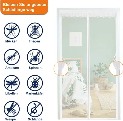 Produktbild von MODFU Fiberglas Magnet Fliegengitter Tür,90x210cm Winddicht Magnetvorhang Insektenschutz Balkontür,Neue Langlebiger,Kratzfest,Stärkere Magneten Fliegenvorhang für Balkontür,Kellertür Weiß