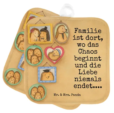 Produktbild von Mr. & Mrs. Panda Topflappen Igel Familie Design - Weiß - Geschenk, Muttertag, Papa, topfhalter, Bilder, Liebe, Topflappenset, Kochlappen, Set, Topfuntersetzer