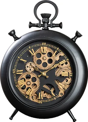 Immagine prodotto di Gilde Wanduhr, Stand-/ Tischuhr, rund, "Torno", Zahnradmotiv, Metall, schwarz, VE 1, L. 6 cm, B. 29 cm, H. 38 cm 52655 4063387526552