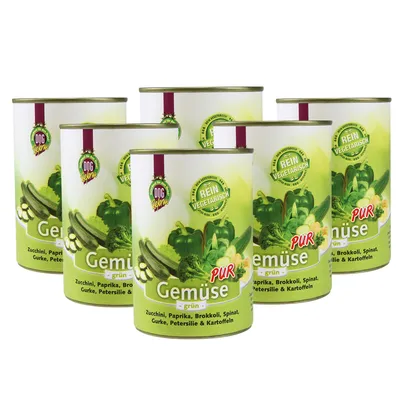 Produktbild von 6 x 410 g  Schecker Nassfutter - 100% Gemüse PUR - grün - getreidefrei - kalorierenarm - Diätfutter