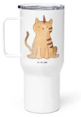 Produktbild von Mr. & Mrs. Panda Teetasse Einhorn Katze - Weiß - Geschenk, Regenbogen, Kaffee-Thermobecher, Unicorn, thermosbecher, Thermobecher, Glitzer, To-Go-Becher, Mieze