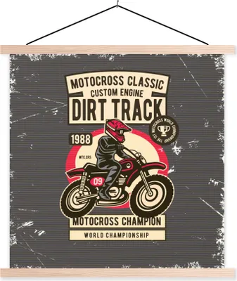 Produktbild von MuchoWow® Textilposter Motorrad - Vintage - Zeichnung - Grau 40x40 cm mit holzfarbenen Rahmen - Posterleiste