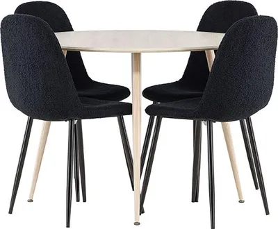 Image de Plaza ensemble pour salle à manger table Ø100cm et 4 chaises teddy whitewash.