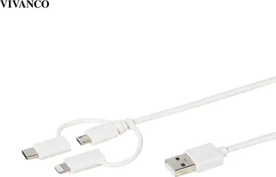 Produktbild von ViVanco™3in1 Ladekabelset, Micro USB, USB Type C, Lightning, 1 m, USB A, Micro-USB B, Weiß