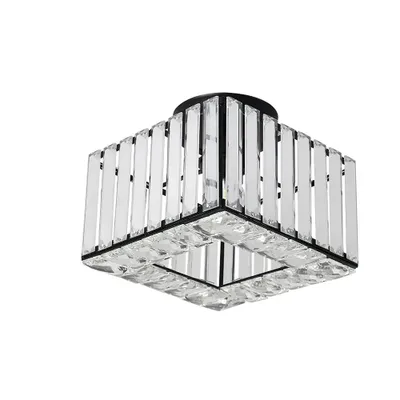 A square-shaped ceiling light with a black frame and clear crystal elements, presented on a white background.