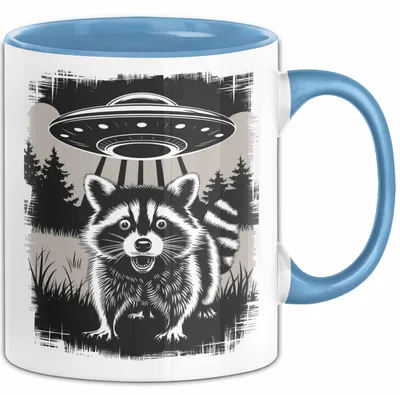 Produktbild von Waschbär Tierliebhaber UFO Alien Tasse Geschenk Lustige Geschenkidee Spruch (Blau)