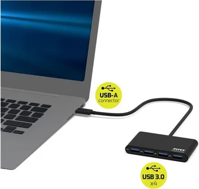 Obrázok produktu pre Port Designs 900121, USB 3.2 Gen 1 (3.1 Gen 1) Type-A, USB 3.2 Gen 1 (3.1 Gen 1) Type-A, 5000 Mbit/s, Čierna, Akrylonitrilbutadienstyren (ABS), Hliník, 0,3 m