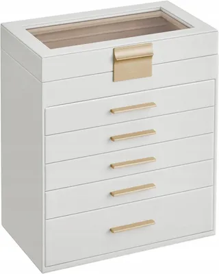 Produktbild von SONGMICS JBC171W01 Schmuckaufbewahrung mit Glasdeckel, 6 Ebenen