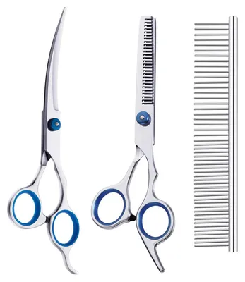 Obrázek produktu pro Sada tří nůžek pro péči o srst psů a koček, 17 cm, nerezová ocel, zakřivené