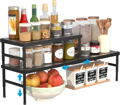 Zdjęcie produktu dla Zestaw dwóch rozkładanych półek do szafy, szerokość 42-72 cm, kolor czarny