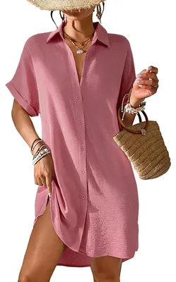 Productafbeelding van Tanmolo dames strandjurk, zomer, strandtuniek, omslagdoek, donkerroze - model A1, maat XXL