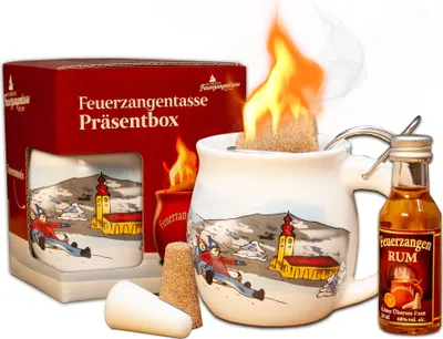 Produktbild von Feuerzangentasse 1er-Set | weiß/Winter | mit Rum | Feuerzangenbowle-Set | Präsentbox