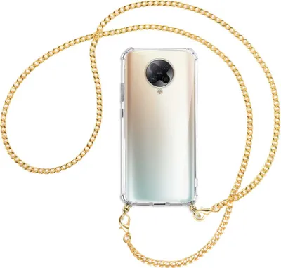 Produktbild von Handykette Backcover-Schutzhülle mit Band (Metall goldfarben) für Xiaomi Redmi K30 Pro, Poco F2 Pro - goldfarbene Kette